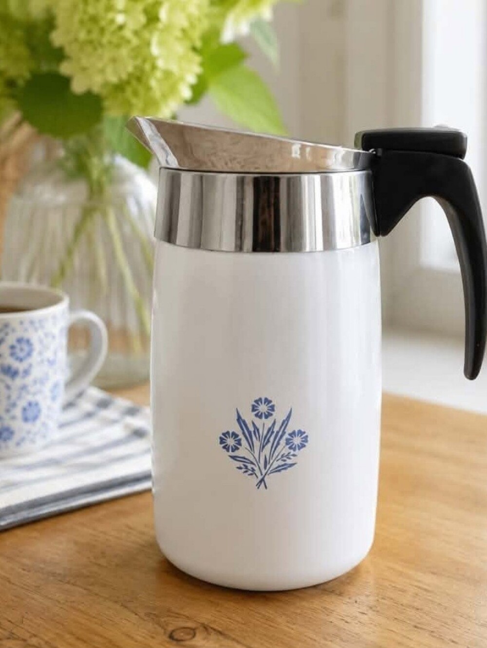 Corningware White Cornflower 10 Cup Coffee Pitcher Percolator P80 No Inserts